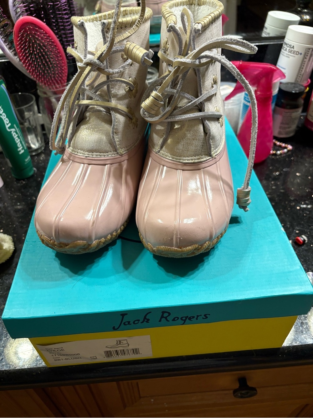 Chloe Pink and Cream Women's Winter Rain Boots